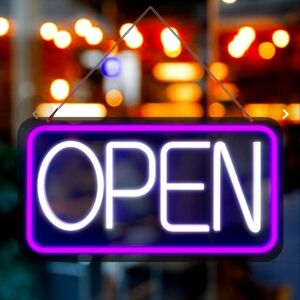 Neon Open Sign with Purple Border